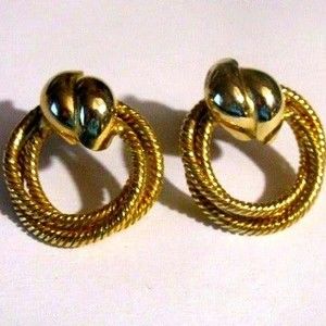 Vintage Double Twisted Rope Knot Hoop Gold Earrings